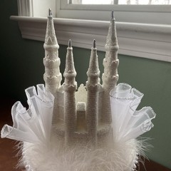 Elaborate Wedding Cake Topper Princess Castle 2Tiered Boa Sequins