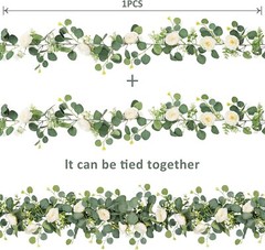 2 Pack 13Ft Artificial Eucalyptus Flower Garland with Roses, Fake 2PCS White