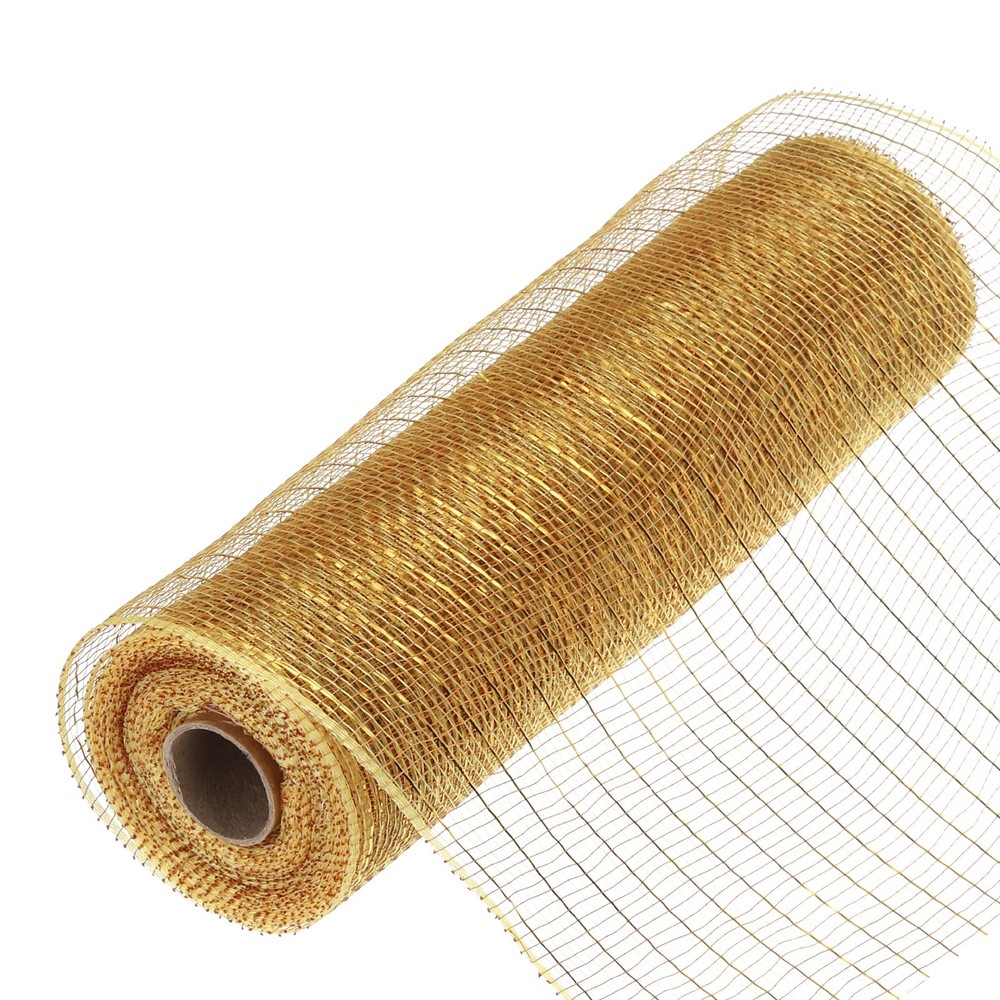 10 Inch Glitter Poly Burlap Mesh for Mesh Ribbon 10 Yard Light Coffee & Gold