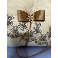 BB World Corp Taupe Brown Lace Bow Ring Bearer Pillow Wedding Engagement
