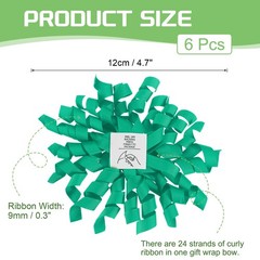 6 Pcs 4 Inch Grosgrain Curly Bows for Gift Wrapping Self-Adhesive Dark Green