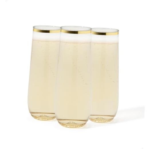 POP Gold Rim 9oz Flute Premium Quality, Recyclable, Unbreakable & Set of 12