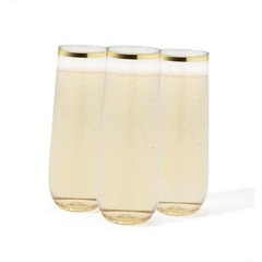 POP Gold Rim 9oz Flute Premium Quality, Recyclable, Unbreakable & Set of 12