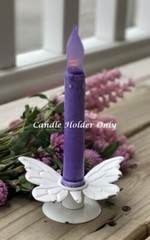 NEW SHABBY WHITE BUTTERFLY Taper Candle Holder 4.5″W Metal Chippy Cottage Chic