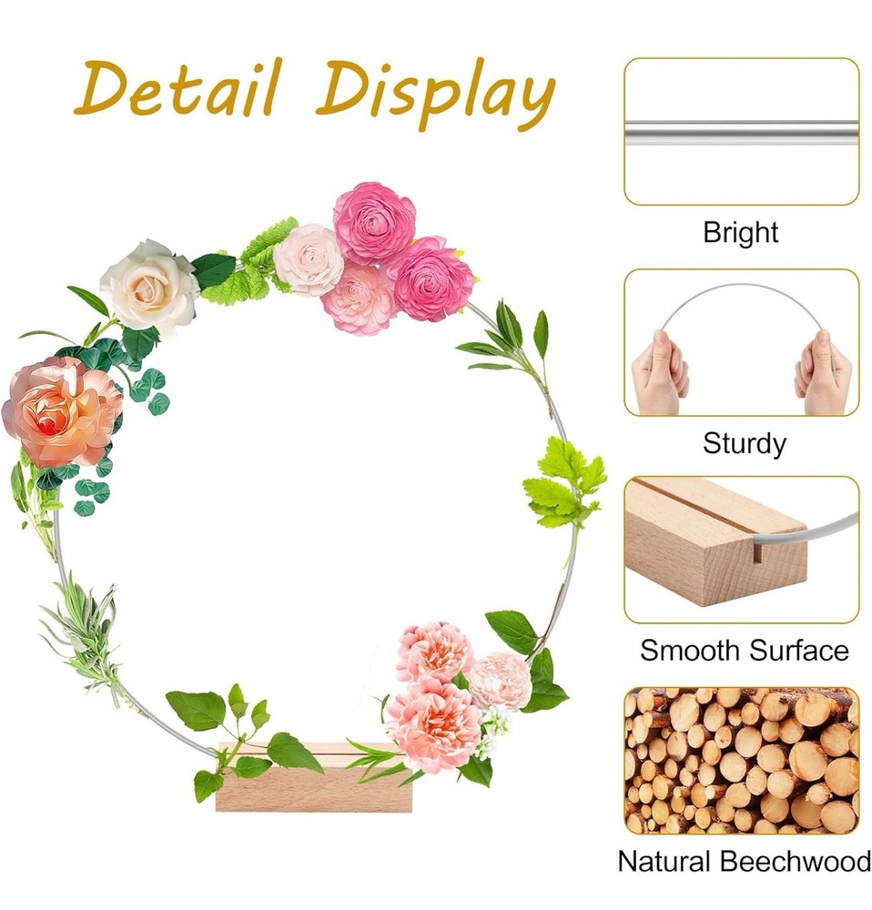 Metal Floral Hoop Centerpiece with 12PCS Wood Place Card Holders
