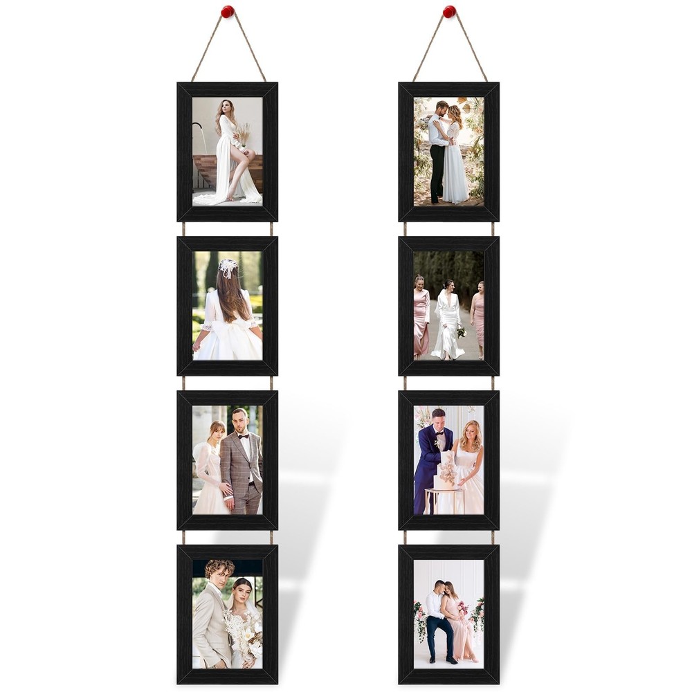 4×6 Black Hanging Collage Picture Frames Set of 2, 8 Openings Collage Photo F…