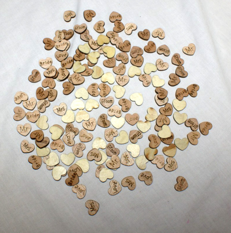 150 Wood Hearts Wedding Shower Venue Confetti DIY Crafts .5″ Mr Mrs Bride Groom