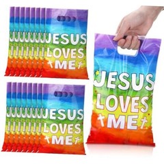 Pieces Gift Bags Bulk Religious VBS Plastic Treat Bags with 50 Jesus Loves Me