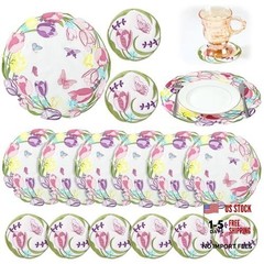 12 Pcs 14″ Spring Floral Embroidered Placemats and Coaster Set of Tulips