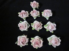 Lot of 10 Handarbeit Germany Porcelain Pink Cabbage rose Place card holders