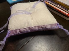Wedding Ring Bearer Pillow 9 x 9 Purple and Cream, Ivory, Hand Made