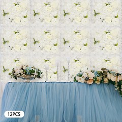 3D Flower Wall Panel-12pcs Artificial Flower Wall Background Silk Rose Wedding