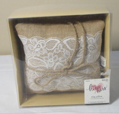 Studio His & Hers Burlap & Lace Floral Wedding Ring Pillow Jute tie