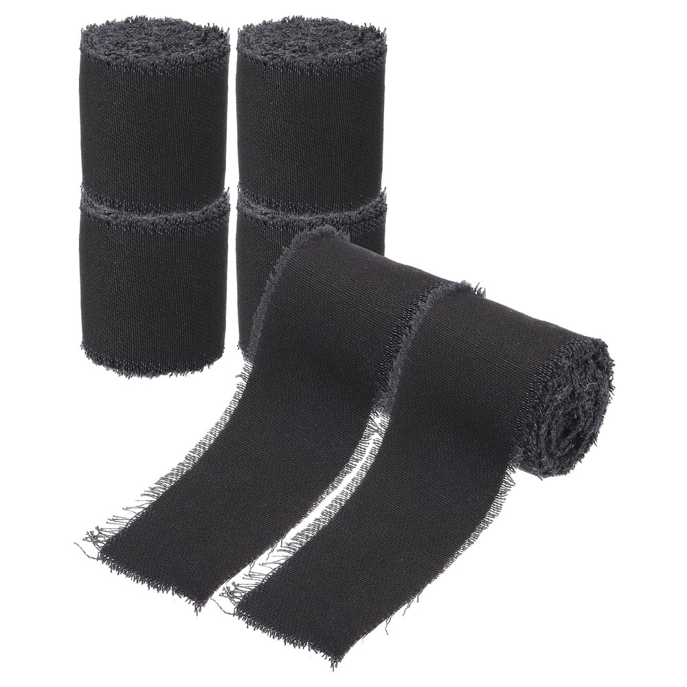 For Uxcell Denim Ribbon, 6 Rolls 1.5»×2 Yard Frayed Fabric, Black