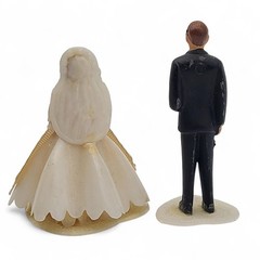 Vtg 50s/60s Mini Celluloid Wedding Bride Groom Cake Topper Made In Hong Kong