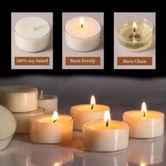 6 Hour Soy Tea Lights Candles 50 Pack, Unscented Long Burning 50 White