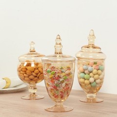 3 pcs Amber Gold Trim Glass Apothecary Jars Containers with Lids Decorations