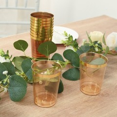 25 Crystal Amber Gold Gold 10 oz Plastic Cups Gold Rim Party Events Decorations