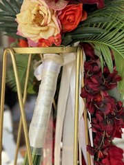 36”L Wedding Bouquet Large Cascade Real Feel Faux Flower Orchid Paradise Red