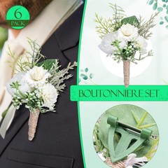 12 Pcs 6″ Artificial Rose Wedding Corsage & Boutonniere Set for Prom & Parties