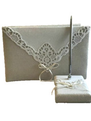 Guest Book and Pen Set, Lillian Rose Country Lace, White and Ivory
