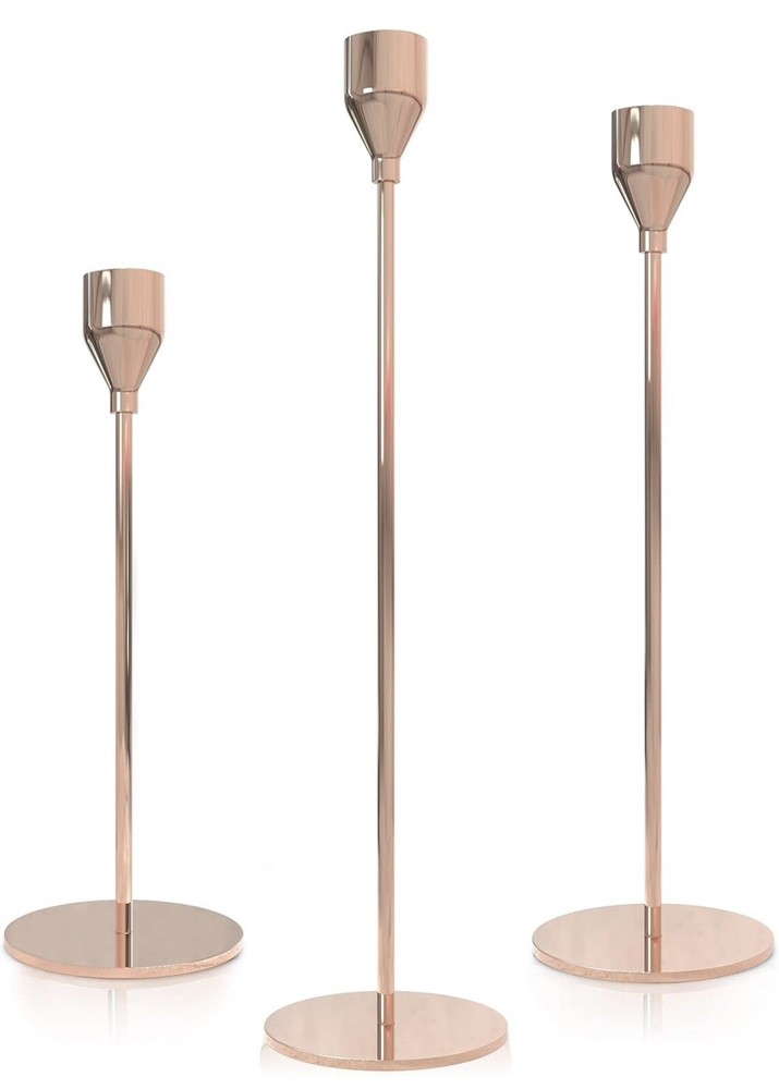 Rose Gold Candlestick Holders for Taper Candles, Set of 3
