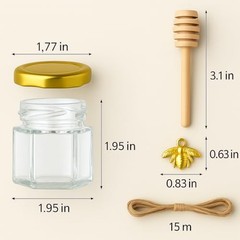 50 Pack 1.5 oz Hexagonal Mini Glass Honey Jars in Bulk with Wooden 50 pack