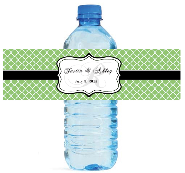 100 Pistachio Green Monogram Wedding Water Bottle Labels Engagement Bridal 8″x2″