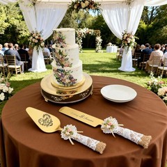 Wedding Cake Knife and Server Set – 10.83″ Serrated Knife & 9.84″ Server Gold