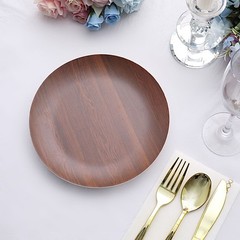 6 Brown 8″ Round Wood Grain Design Heavy Duty Plastic Plates Party Decorations
