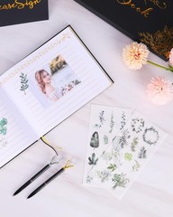 Black Wedding Guest Book with Pens – 9×7″ Gold Foil Hardcover Sign-in Album