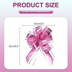 6 Pcs Large Pull Bow Gift Wrapping, 9 Inch Ribbon Organza Pink Bows
