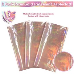 3 Pack Rose Gold Plastic Tablecloth, Disposable Rectangle 3 Pack,