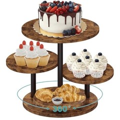 4 Tier Round Cupcake Tower Stand for 50 Cupcakes, 360° Rotating Wood Cake