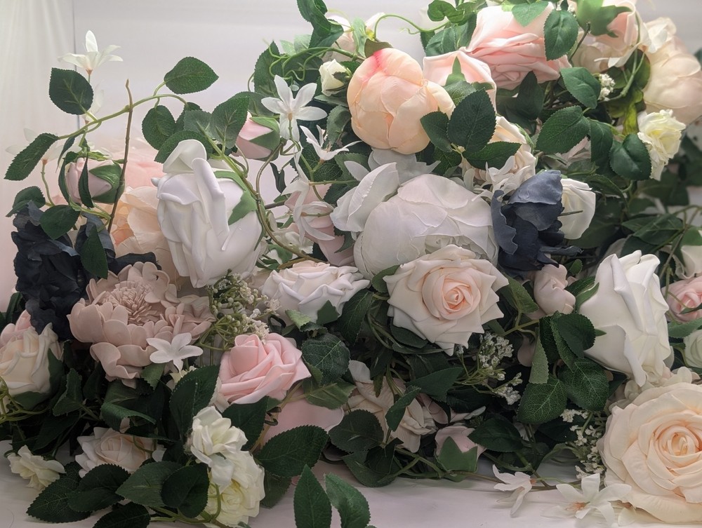 Artificial Rose Flower Garland Pink White And Navy Blue Greenery Wedding Floral