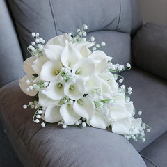 Elegant Cascading White Calla Lily Bridal Bouquet – Waterfall Design