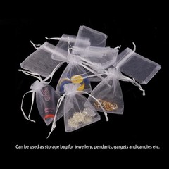 50Pcs Reusable Organza Drawstring Bags White for Wedding Gift and Jewellery Use