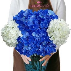 6 Pcs 20″ Silk Hydrangeas Flower, Hydrangea Artificial Flowers, White/Dark Blue