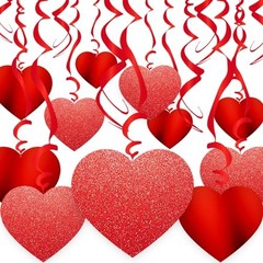 30 Pcs Valentine’s Day Heart Swirl Hanging Decorations Hanging Heart Swirl Red