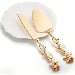 Personalized Gold Cake Knife Server Set Engraved Wedding Bridal Birthday Gift