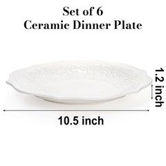 Soujoy Set Of 6 Porcelain Dinner Plate 10.5 Embossed Salad Plates White Dessert