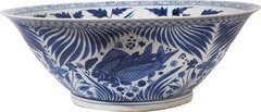 Handcrafted Blue and White Village Fish Bowl-Large Ceramic