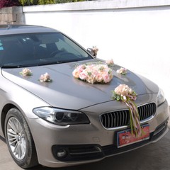 1 Set Artificial Flower Wedding Car Decor Kit Heart-Shaped Wreath Bow Garland