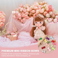 50 Pcs Mini Ribbon Bow 0.8″ Mini Fabric Ribbon Flower Bows, Dark Red
