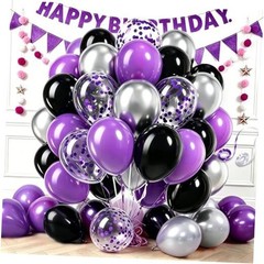 68pcs Black Purple Balloons Kit, Matte Metallic Confetti Latex Blackish Purple