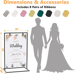 Elegant Wedding Welcome Sign Stand with Satin Ribbons – Heavy Duty Easel (Black)