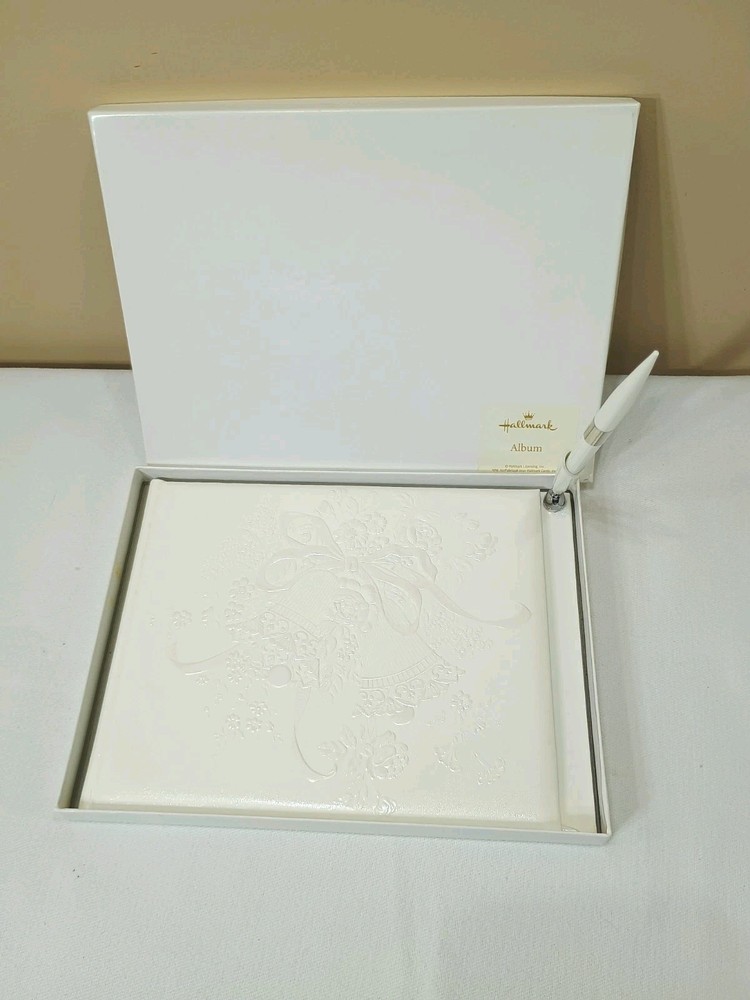 Hallmark White & Ivory Bells Wedding Guestbook Album with Pen in box New/Unused