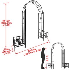 7.5FT Steel Garden Arch Trellis W/Planters For Climbing Plant Outdoor Wedding