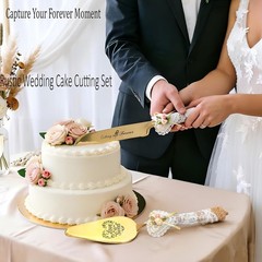 Wedding Cake Knife and Server Set – 10.83″ Serrated Knife & 9.84″ Server Gold