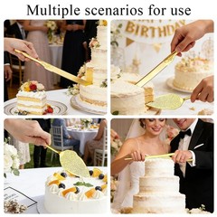 Elegant Gold Wedding Cake Knife & Server Set – Titanium Plated, Unique Design, D